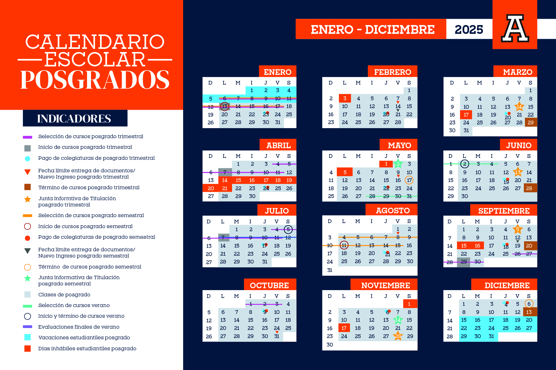 CALENDARIO ESCOLAR POSGRADOS ENERO A JULIO 2025